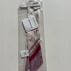 Coach Heart Posy Script Print Silk Skinny Scarf